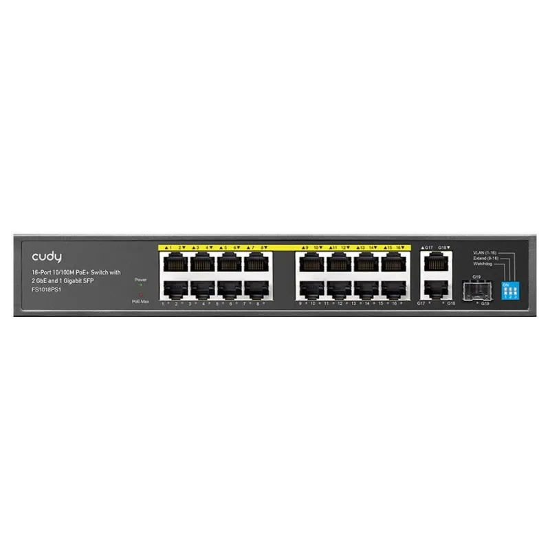 Diğer Cudy FS1018PS1 2 GbE 1SFP 16 Port 10/100M PoE+ Switch