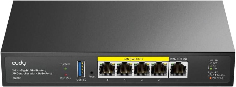 Cudy C200P 2-In-1 Gigabit VPN Router / AP Controller With 4 PoE+ Ports